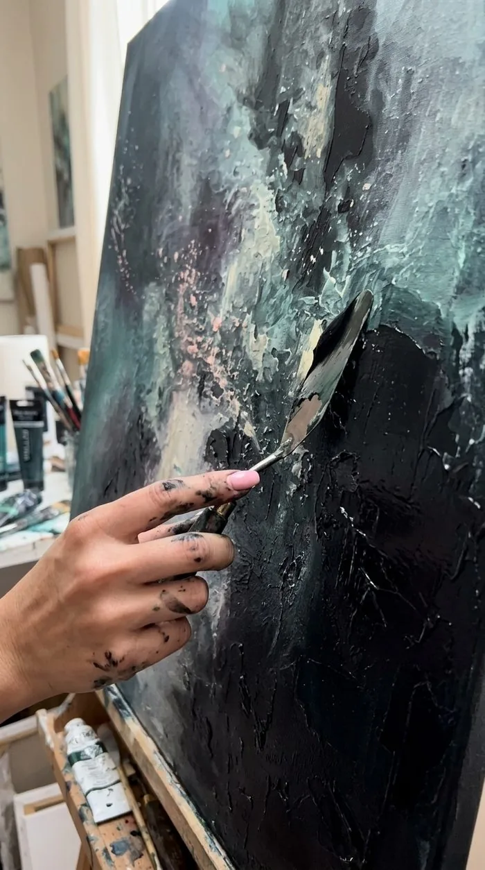 Moment aus dem Arbeitsprozess, Detail mit Malspachtel